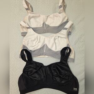 Lilyette In Motion Sports Bra 40D White Gray, Adjustable High Support Wireless